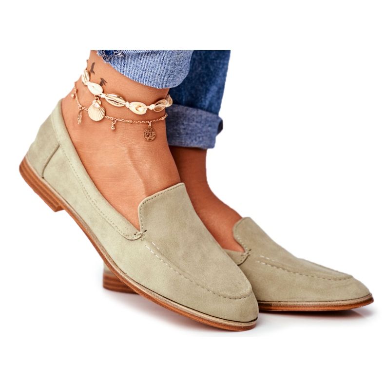 SEA Naisten Brogues Slip On Suede Green Twinky vihreä