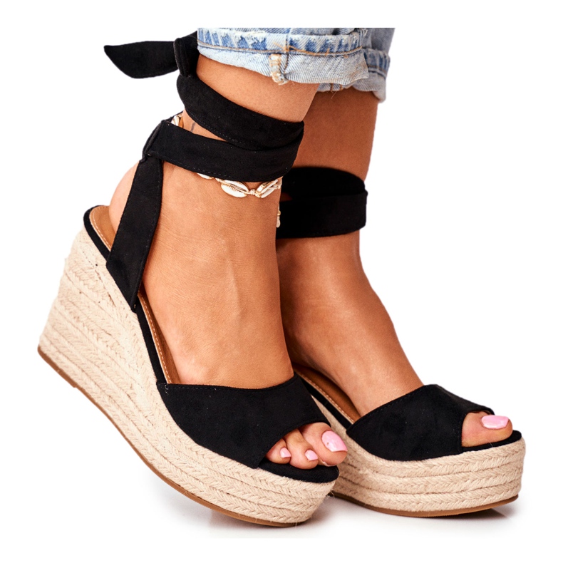 FRID Naisten sandaalit Wedge Espadrilles Black Ollie musta