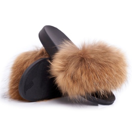 Naisten tohvelit, joissa on luonnollinen turkis Camel Naturis ruskea