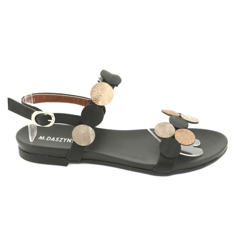 M.Daszyński Mustat sandaalit kultaisilla renkailla Daszyński MR1958-1 keltainen