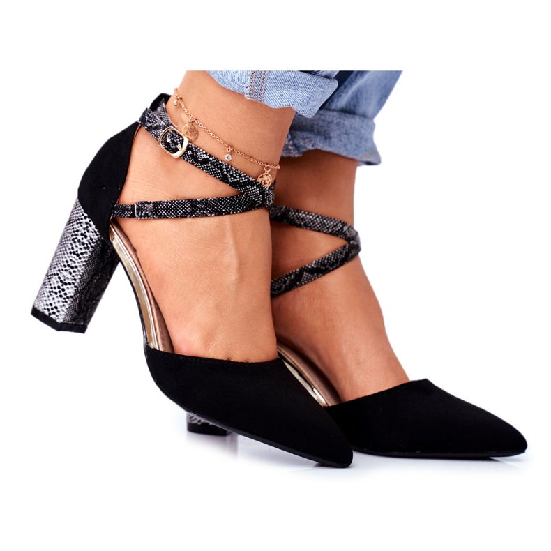 S.Barski Naisten Avokkaat kantapäällä Käärme musta yhdessä monivärinen