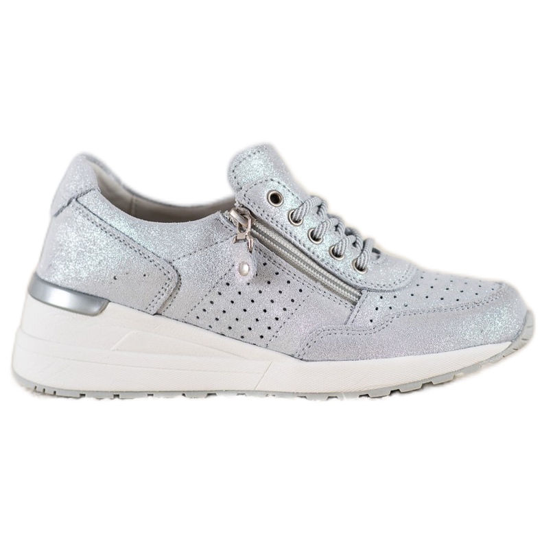 Nahkaiset lenkkarit VINCEZA -vetoketjulla harmaa