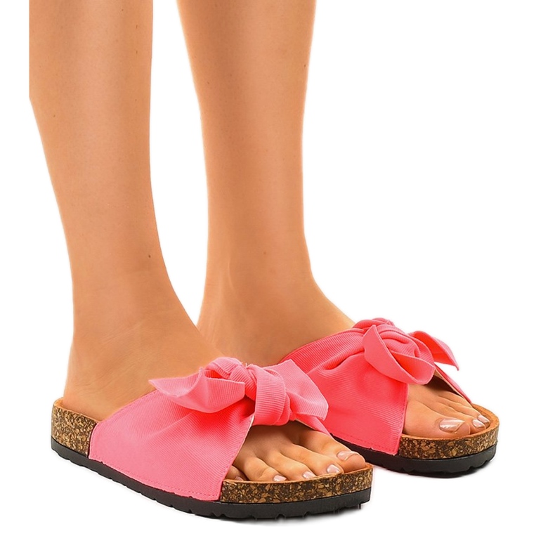 Vaaleanpunaiset koristetut tossut, joissa WS9003-5 rusetti vaaleanpunainen