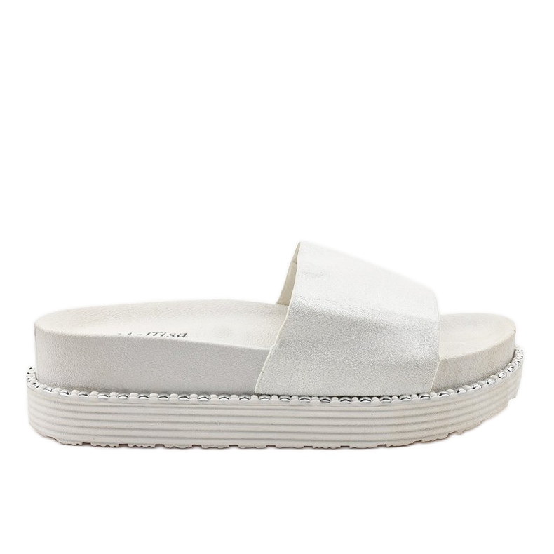 Valkoiset tossut paksulla pohjalla, brokaatimokka TL3808 valkoinen