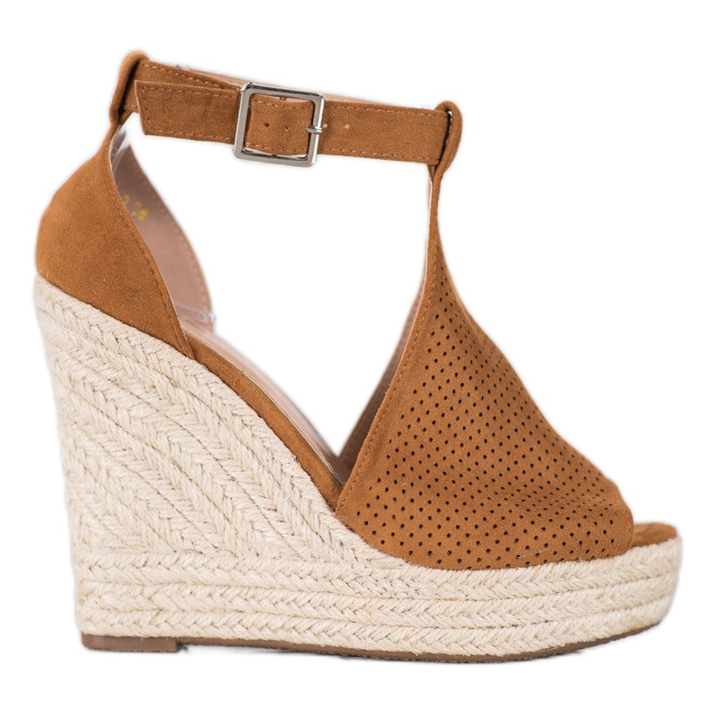 SHELOVET Avoimet kiilamaiset sandaalit ruskea