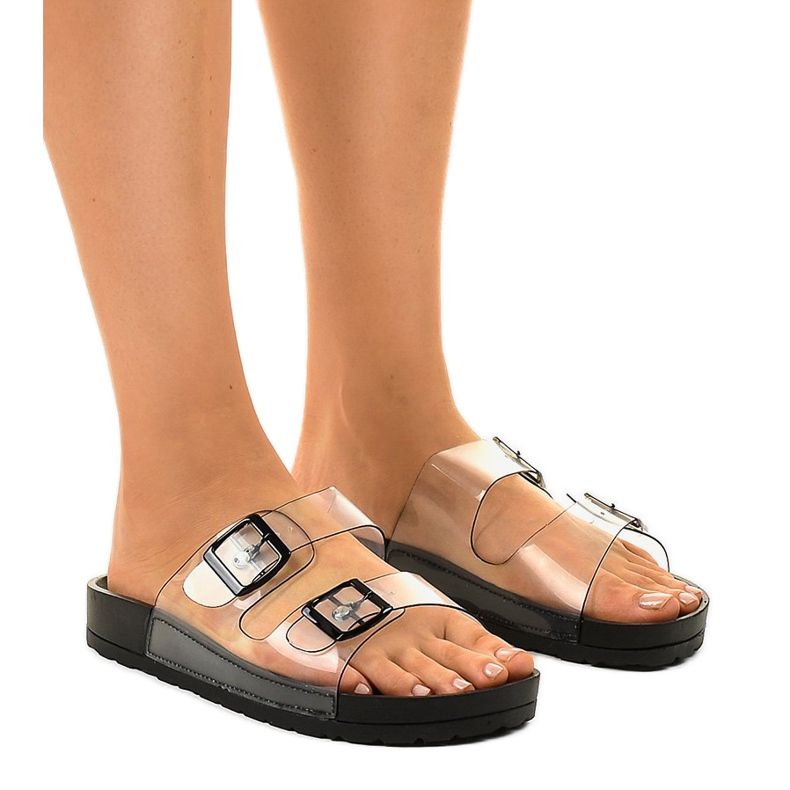 Mustat läpinäkyvät tossut SE-9605-soljella monivärinen