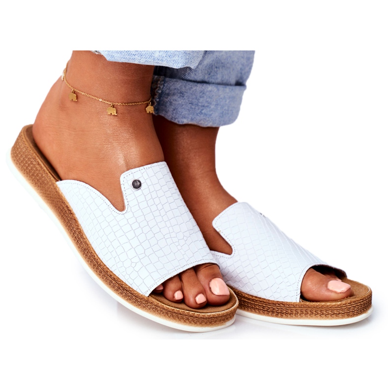 Naisten tossut Tyylikäs Nahka Valkoinen Nicole 2495 Pompey