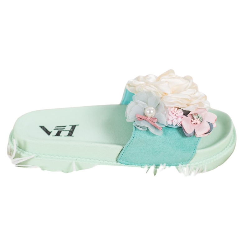 SHELOVET Mokkanahkatossut kukilla vihreä