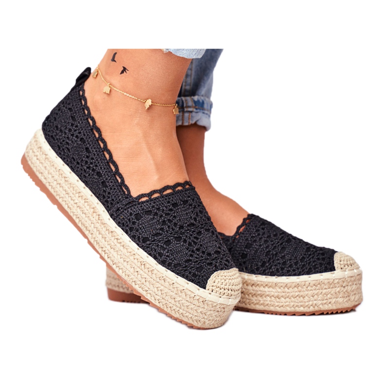 ADY Naisten Espadrilles Lace Black Desante Platform ruskea musta