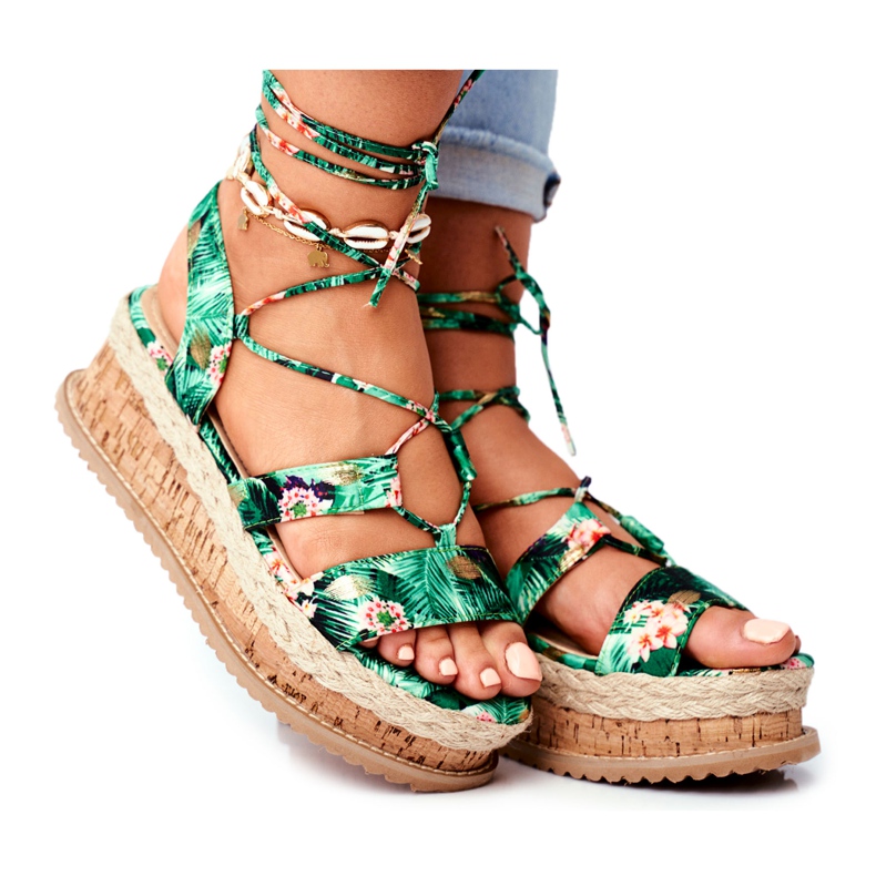 FB2 Naisten sandaalit korkkialustalla sidottu Green My Way monivärinen vihreä