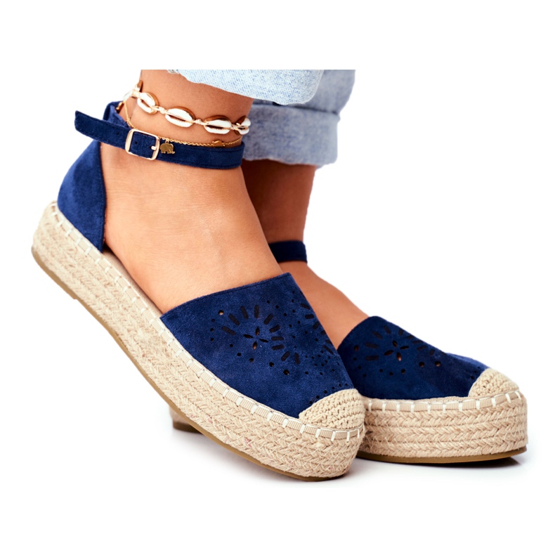 PS1 Naisten Espadrilles Navy Blue Linen Platform Palermo laivastonsininen