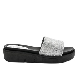 Hopeiset kiiltävät tossut E3969 harmaa