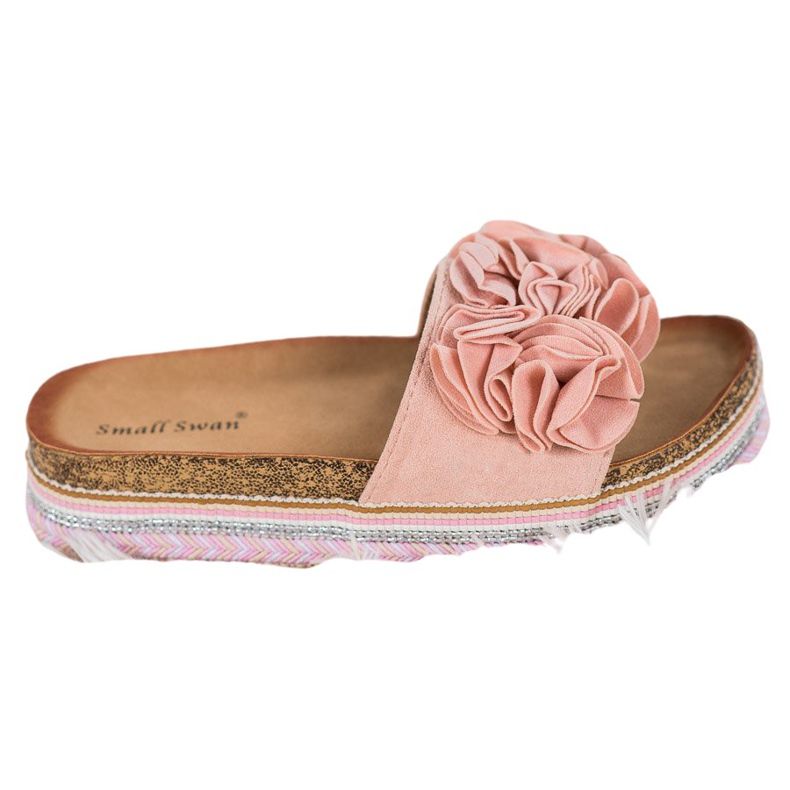 Small Swan Mokkanahkatossut koristeilla vaaleanpunainen