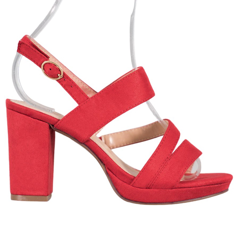 SHELOVET Korkeakorkoiset mokkanahkaiset sandaalit punainen