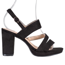 SHELOVET Korkeakorkoiset mokkanahkaiset sandaalit musta