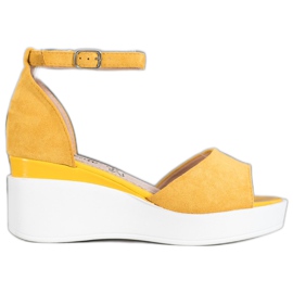 Weide Mokkanahkaiset sandaalit valkoisella kiilalla keltainen