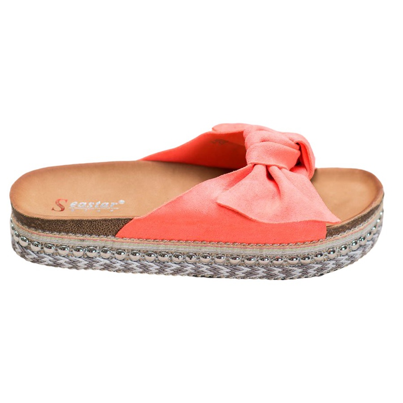 Seastar Mokkanahkatossut koristeellisella alustalla punainen oranssi