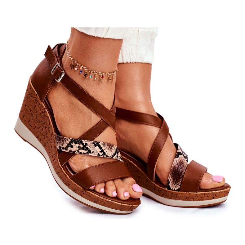 Naisten sandaalit kiilassa Sergio Leone Brown SK309 ruskea