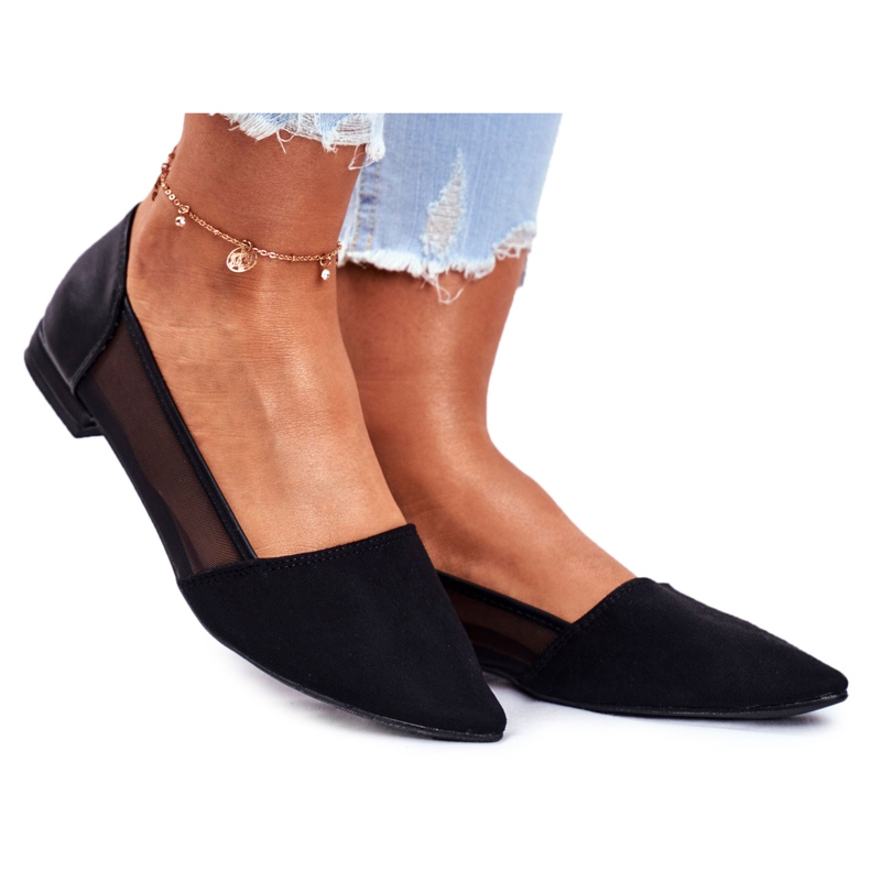 EVE Naisten ballerinat, joissa mesh -mokkanahka musta Fibe