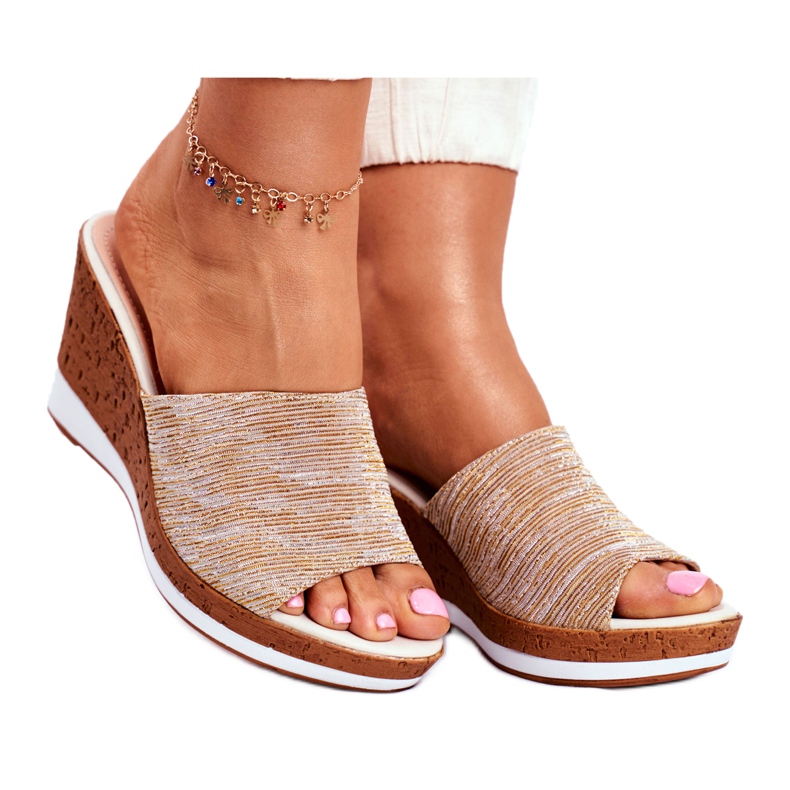 Naisten tossut Wedge Sergio Leone Beige SK320 kultainen