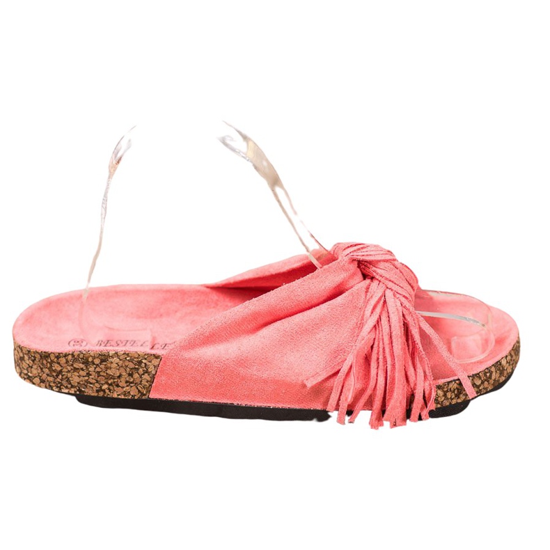 Bestelle Mokkanahkaiset tossut, joissa on hapsut punainen