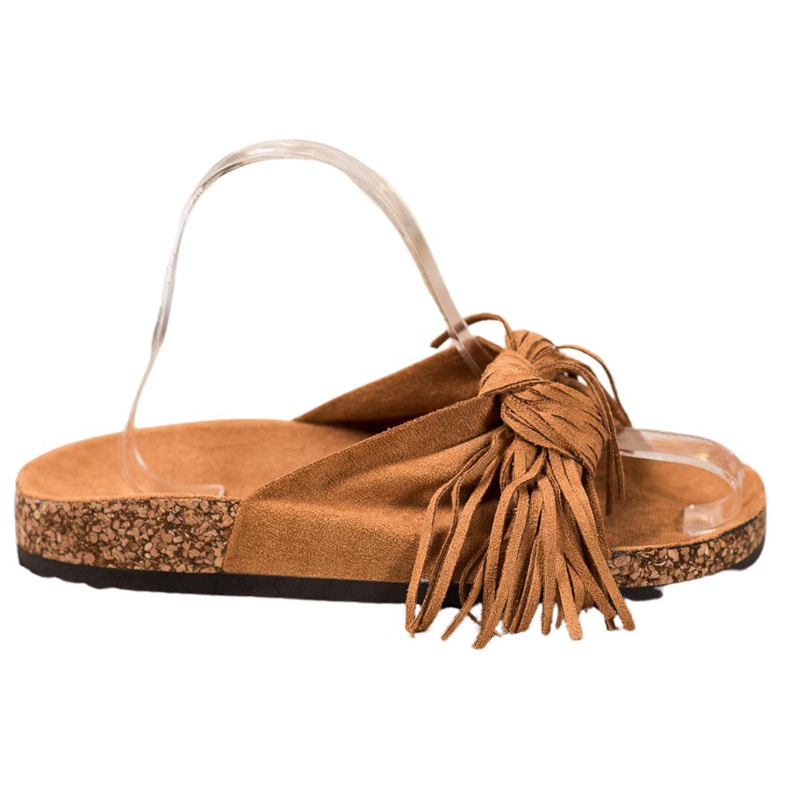 Bestelle Mokkanahkaiset tossut, joissa on hapsut ruskea