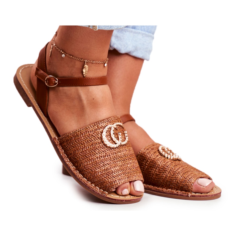 Ruskeat naisten litteät sandaalit Lu Boo punottu Felicia