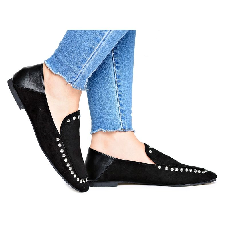 Lu Boo Naisten Black Lords Ballerinat Planta -tekojalokivillä musta