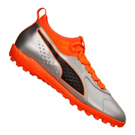 Puma One 3 Lth Tt M 104745-01 jalkapallokengät vihreä, oranssi, harmaa / hopea hopea