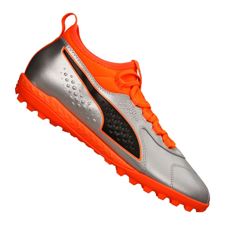 Puma One 3 Lth Tt M 104745-01 jalkapallokengät vihreä, oranssi, harmaa / hopea hopea