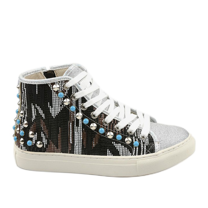 Hopeiset korkokengät, runsaasti koristeltu D17-27027 hopea harmaa monivärinen