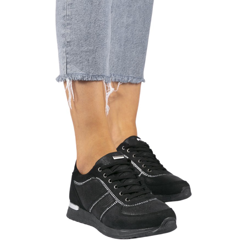 Mustat ekologiset mokkanahkaiset urheilukengät 6162-Y