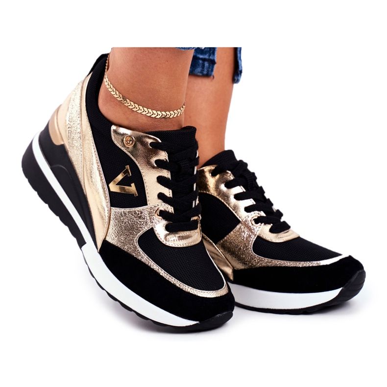 Vinceza Naisten urheilukengät Musta ja kultainen 21-10574 keltainen