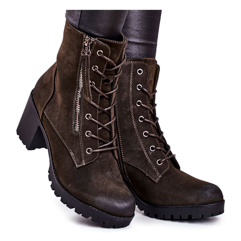 S.Barski Naisten saappaat kantapäässä Lämmin Khaki Vimen