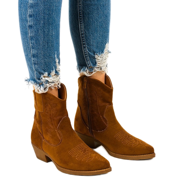 Kainella ruskea mokkanahka korkea cowboy saappaat