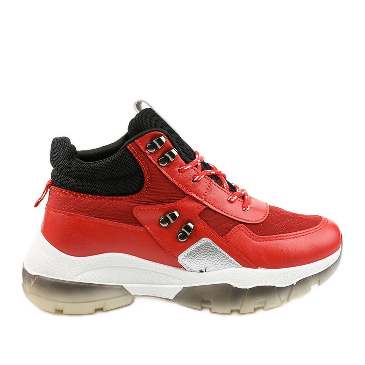 Punaiset muodikkaat urheilukengät, jotka on valmistettu ekonahasta Donatella musta punainen