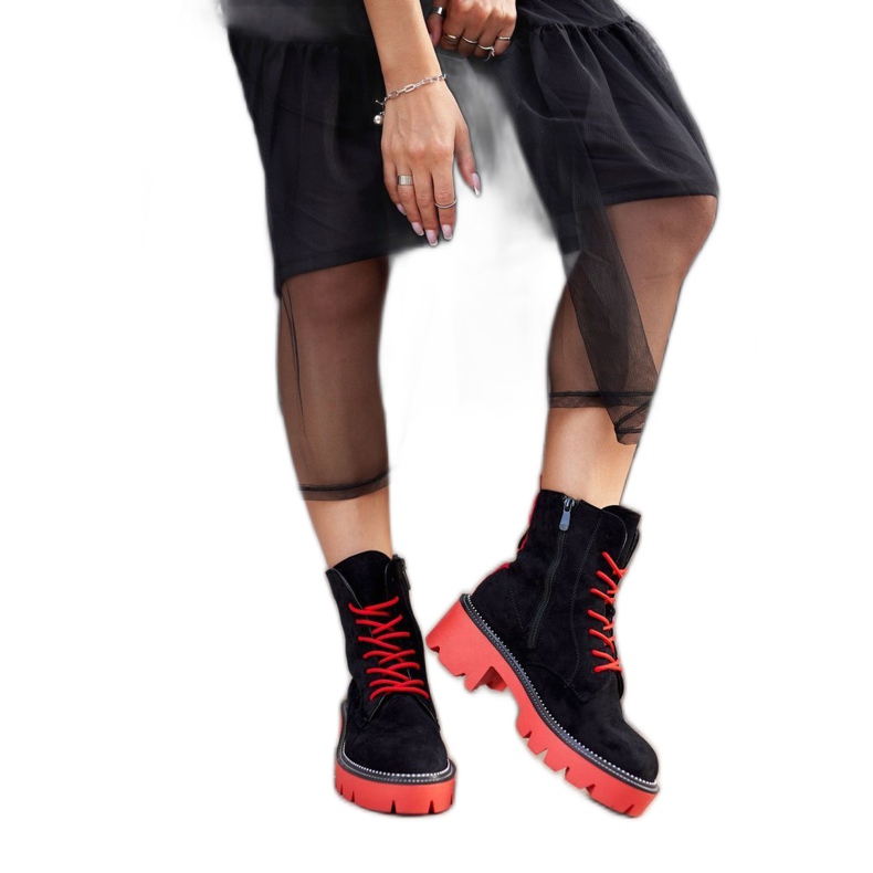 PS1 Naisten saappaat Musta Punainen Mokkanahka Malawi