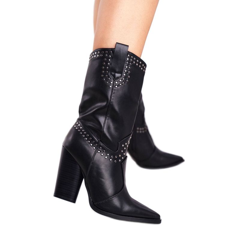 PS1 Naisten saappaat kantapäässä Lämmin cowboy -saappaat musta Ateena