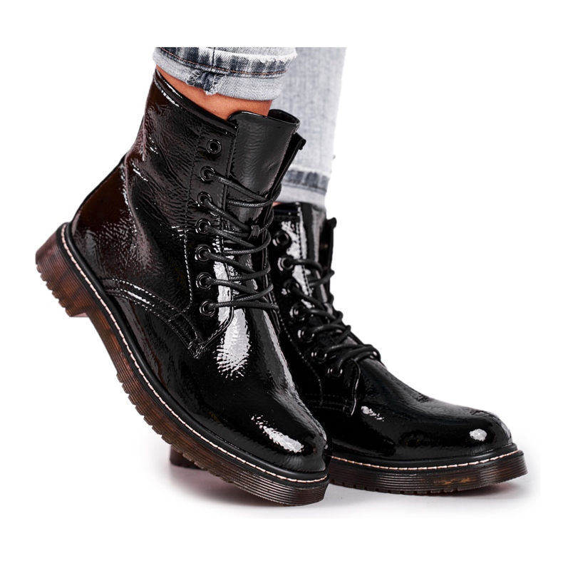 EVE Naisten Saappaat Lakatut Trappers Saappaat Musta Marita