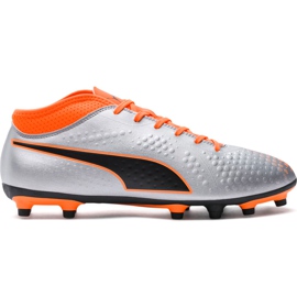 Puma One 4 Syn Fg jalkapallokengät harmaa-oranssi 104749 01 monivärinen hopea