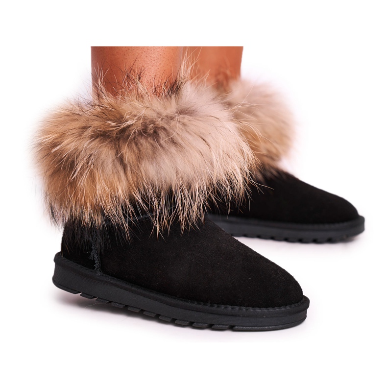 HAN Naisten Mukluki -nahkaiset lumikengät, joissa turkis Snow Fox Black musta