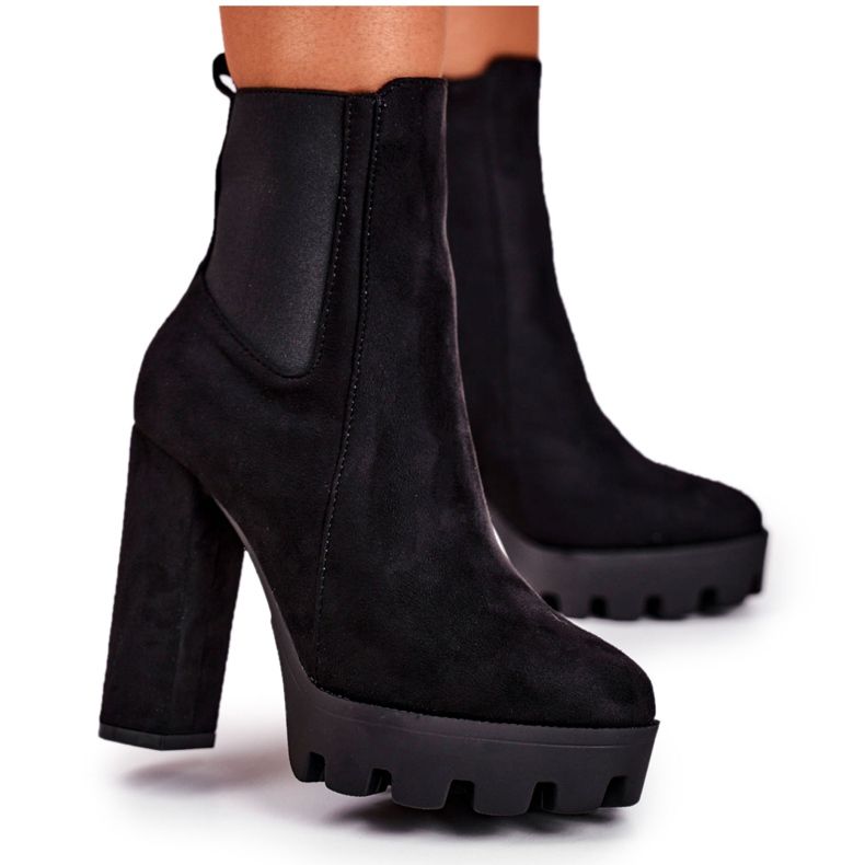 FW1 Naisten saappaat korkokenkä Eco-Suede Black Juliet musta