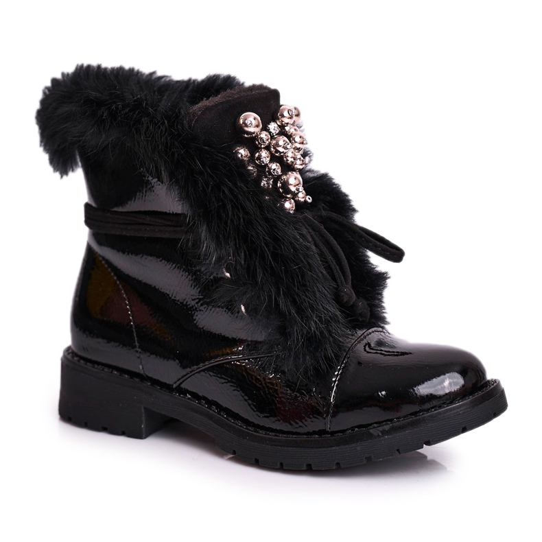 MSMG Lasten saappaat Lämmin lakattu musta Ella