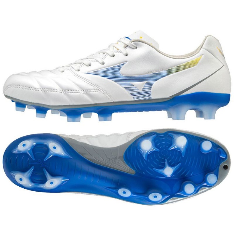 Mizuno Rebula Cup Elite Fg M P1GA207225 jalkapallokengät valkoinen, sininen, keltainen valkoinen