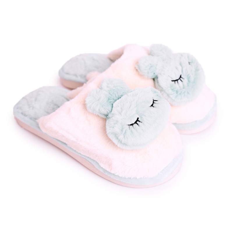 Naisten turkis tohvelit vaaleanvihreä kani vaaleanpunainen