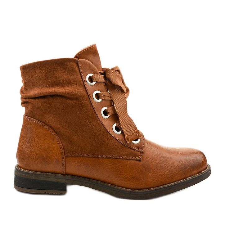 Kameliset litteät saappaat vetoketjulla, keinonahka Stechford ruskea keltainen