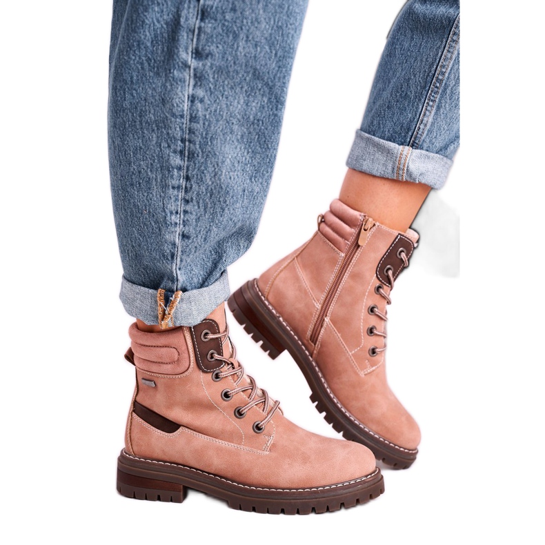 Naisten lämpimät työntekijät Trappers Pink Timber beige ruskea vaaleanpunainen