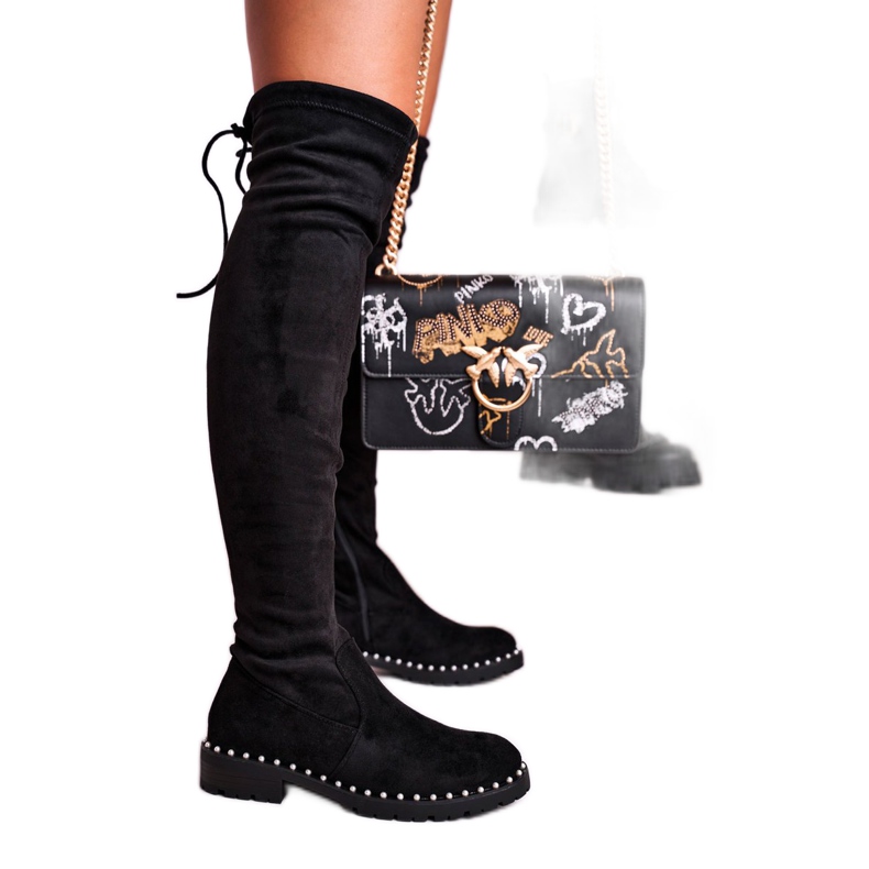 Isabel Black Suede Black Polvisaappaat musta