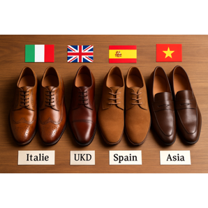 Miesten kengät - erot tuotantomaiden välillä (Italia, Iso-Britannia, Espanja, Aasia)