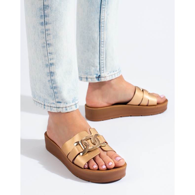 Naisten kullanväriset Shelovet-tasotossut kultainen 1